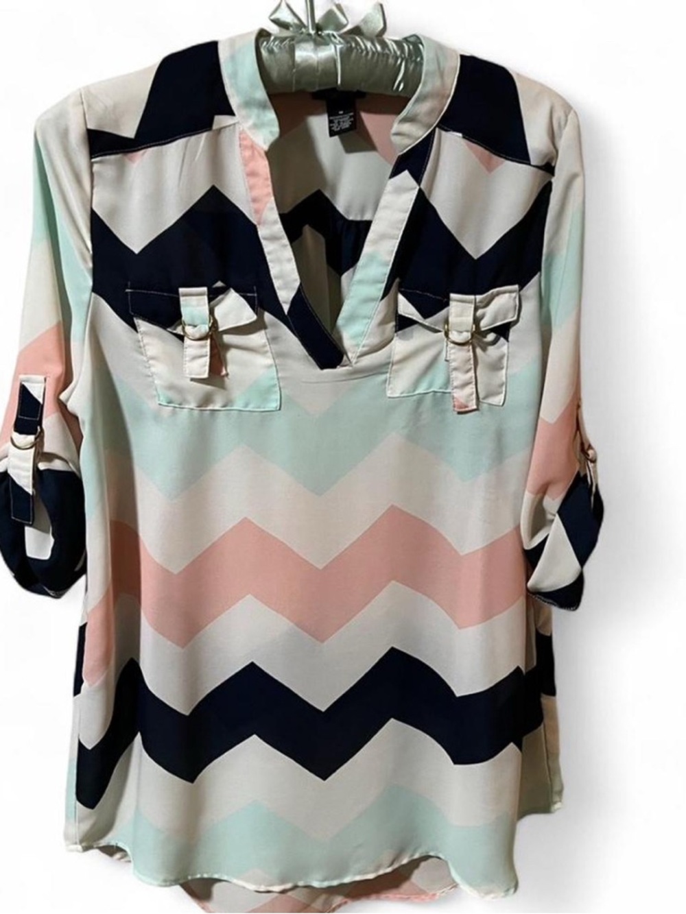 Rue21 Chevron V-Neck Tunic in Navy, Blush & Mint